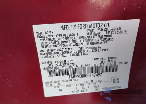 2016 Ford Taurus Sel z USA, uszkodzony, nr VIN 1FAHP2E80GG147497